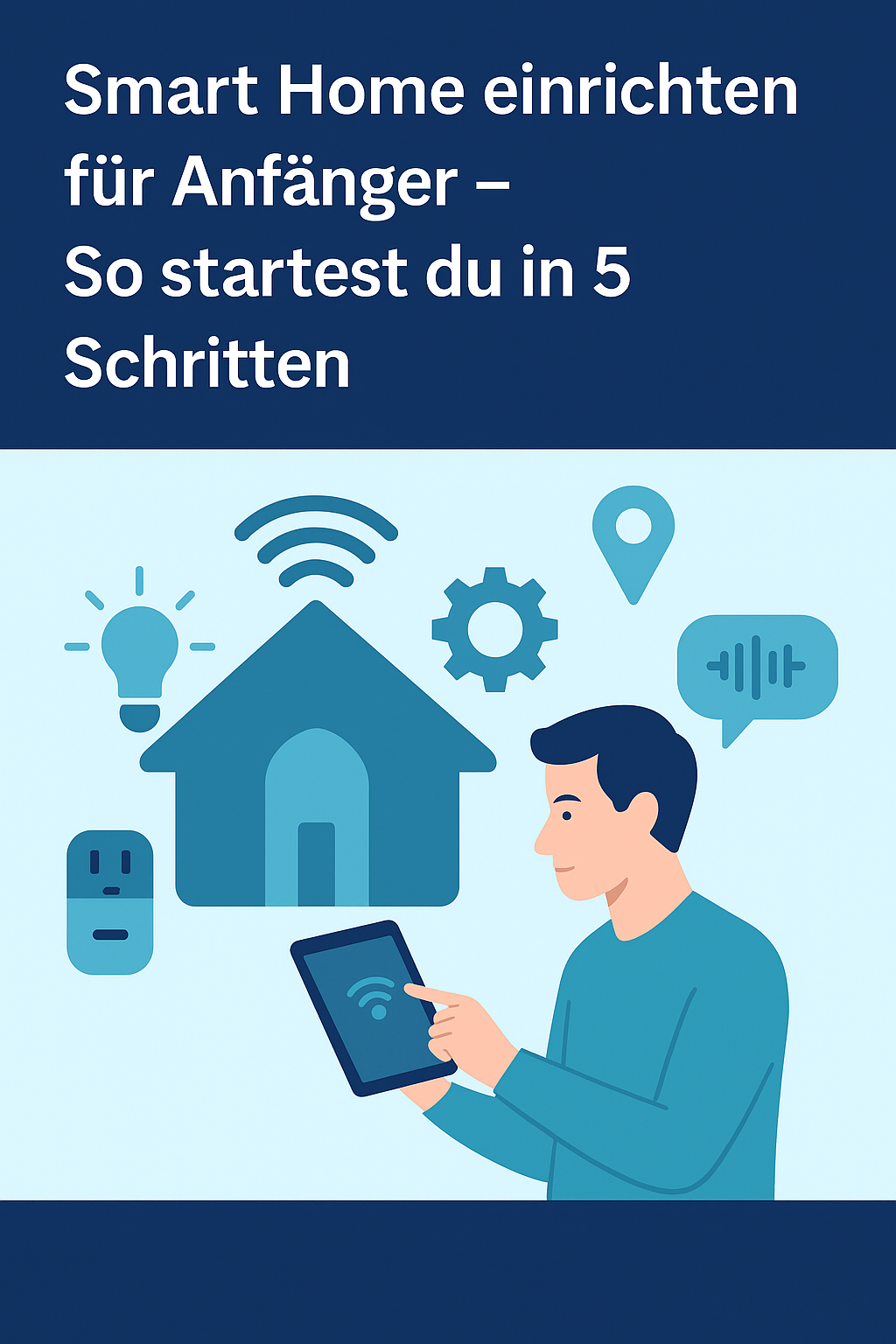 Illustration eines modernen Smart Homes mit vernetzten Geräten – Symbolbild für Anfänger-Ratgeber